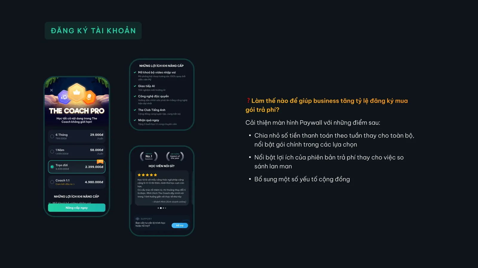 Bản trình bày The Coach, slide 47: Màn hình nâng cấp (paywall)